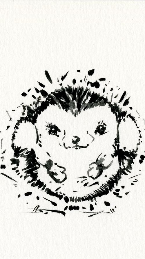 Adorable Hedgehog 12 - Small Minimalist Ink Illustration by Kathy Morton Stanion by Kathy Morton Stanion