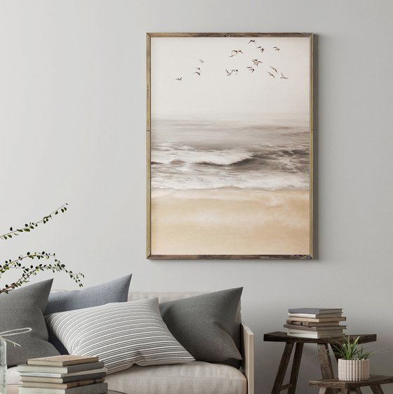 "Sea vibes 4" Beige gray landscape art