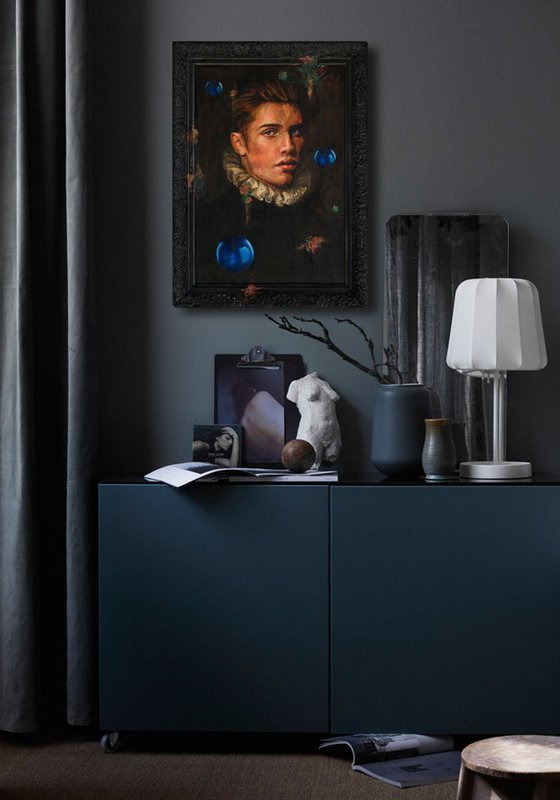 Gothic Portrait with Three Blue Balls