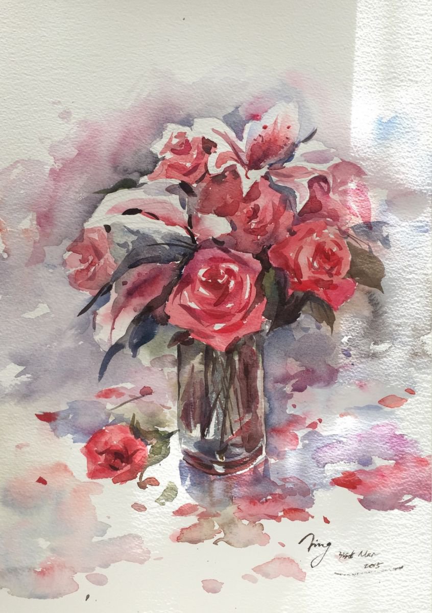 Vase of roses 7 by Jing Chen