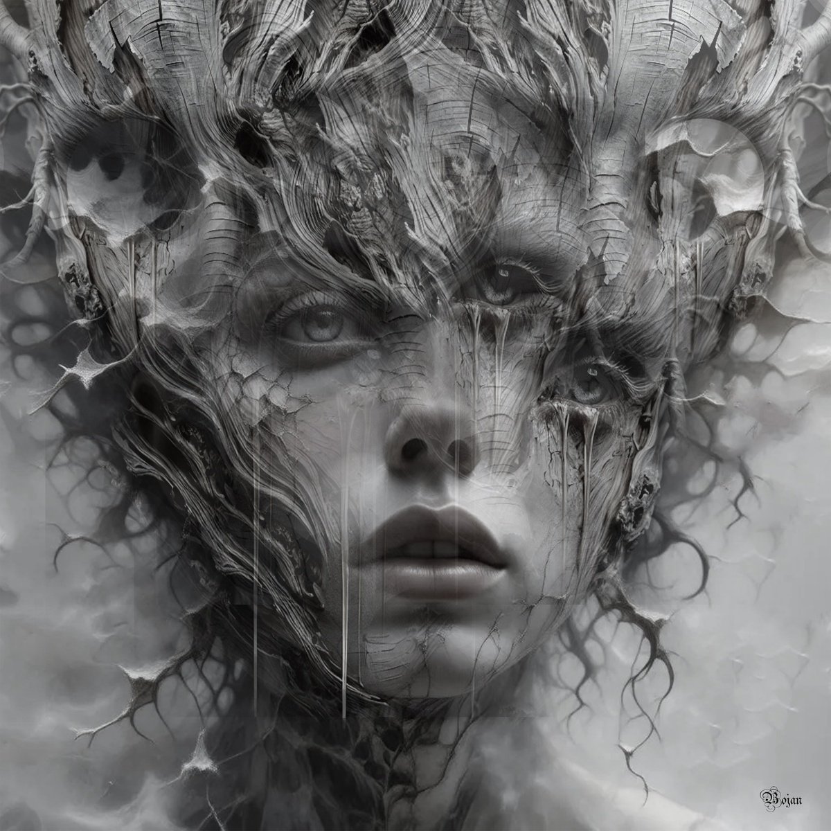 Illustrative Portrait Photograph By Bojan Jevtic, 39 X 39, If Green Plants Disappear, Original Artwork