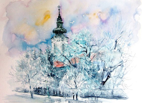 Serbian church at snowfall II