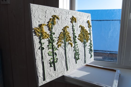 Goldenrod mixed media relief painting