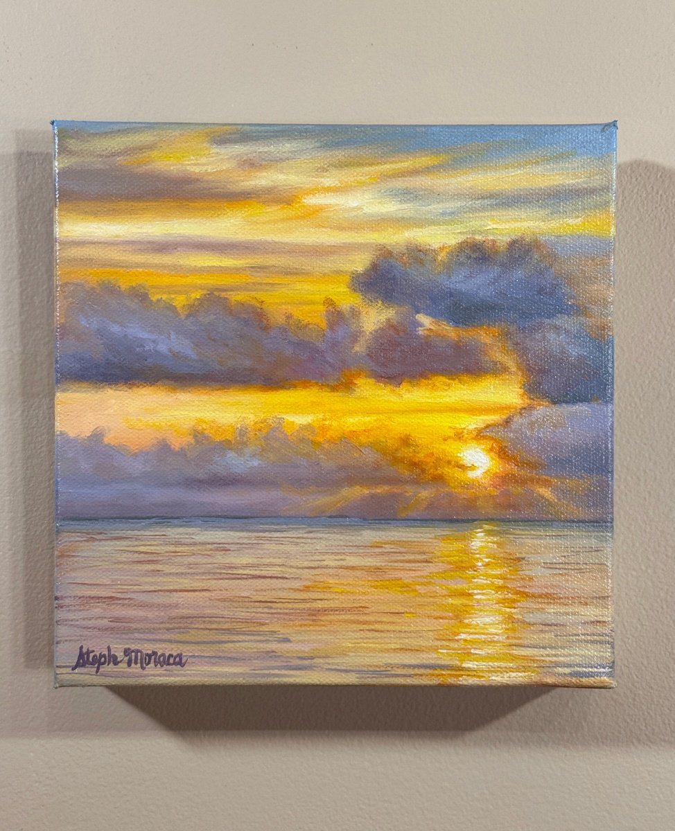Photorealistic Landscape Oil Painting By Steph Moraca, 8 X 8", Golden Sunrise, Original Artwork