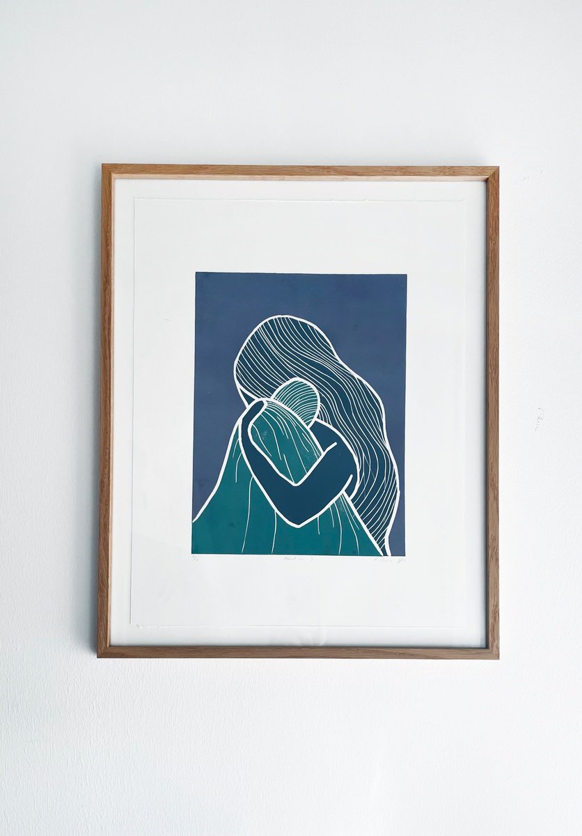Geometric Portrait Linocut By Agata Kycia, 16 X 20, About Us_2, Original Artwork