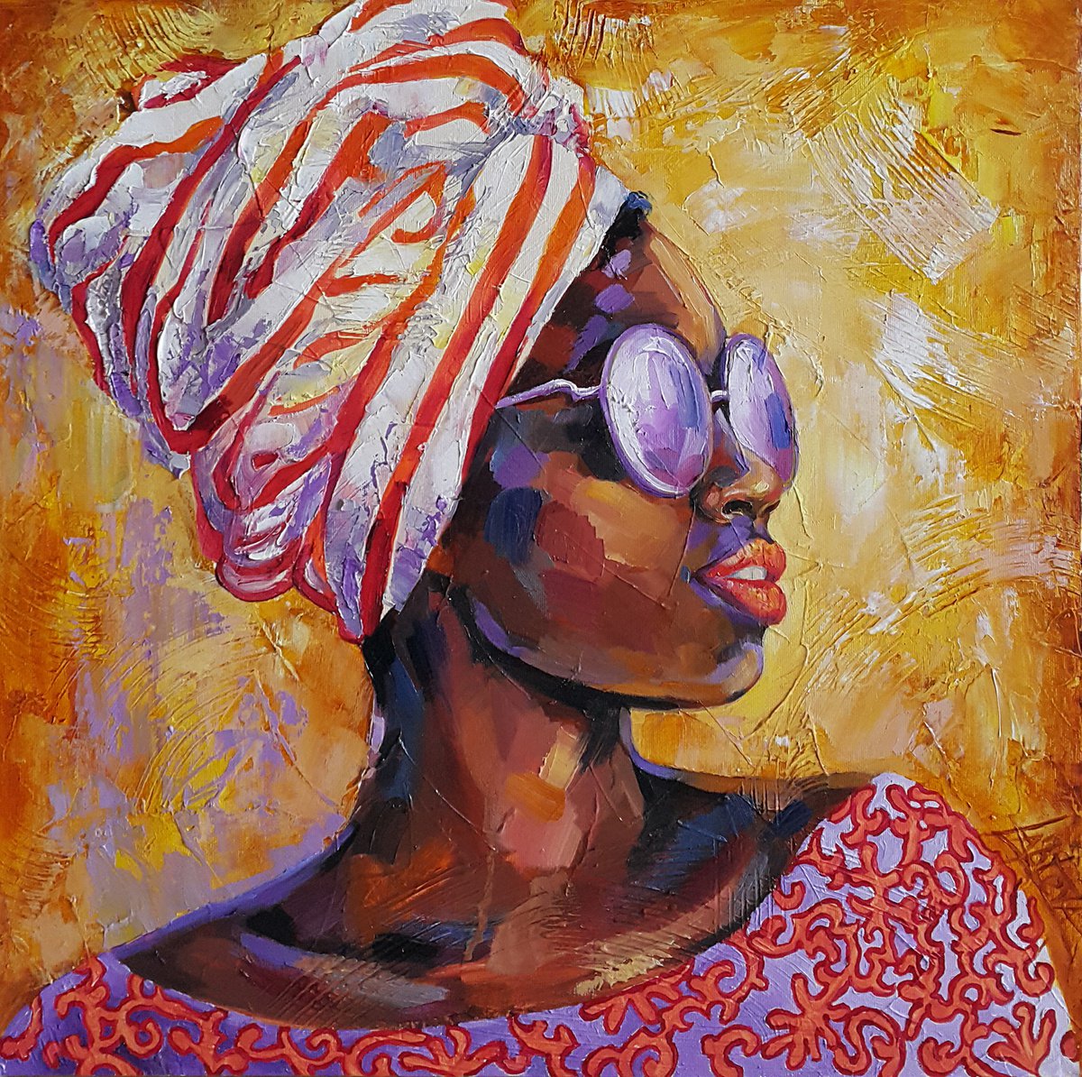 Sunny day , portrait of a black girl Oil painting by Viktoria Lapteva ...