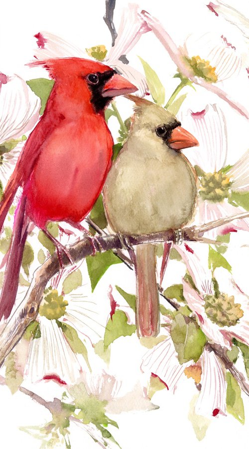 Cardinals and Dogwood by Suren Nersisyan