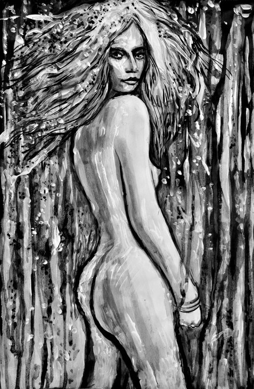 Nude Blonde Model in Half Turn by Alex Solodov