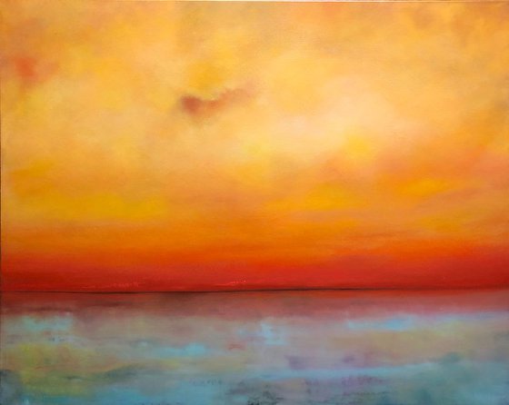Pausing...original painting oil sunset calm nature promise hope