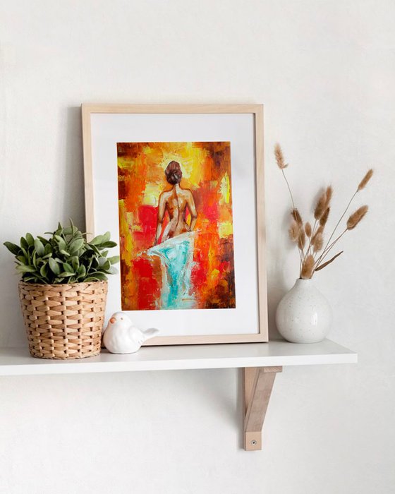 Hot morning, Naked Woman Painting Original Art Female Figure Wall Art Erotic Nudity Artwork