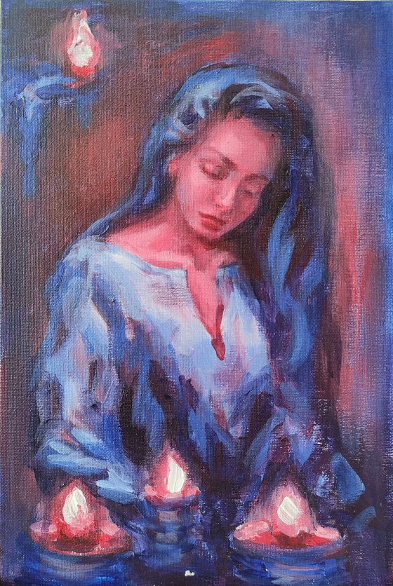 Original acrylic painting Blue Series Light of hope