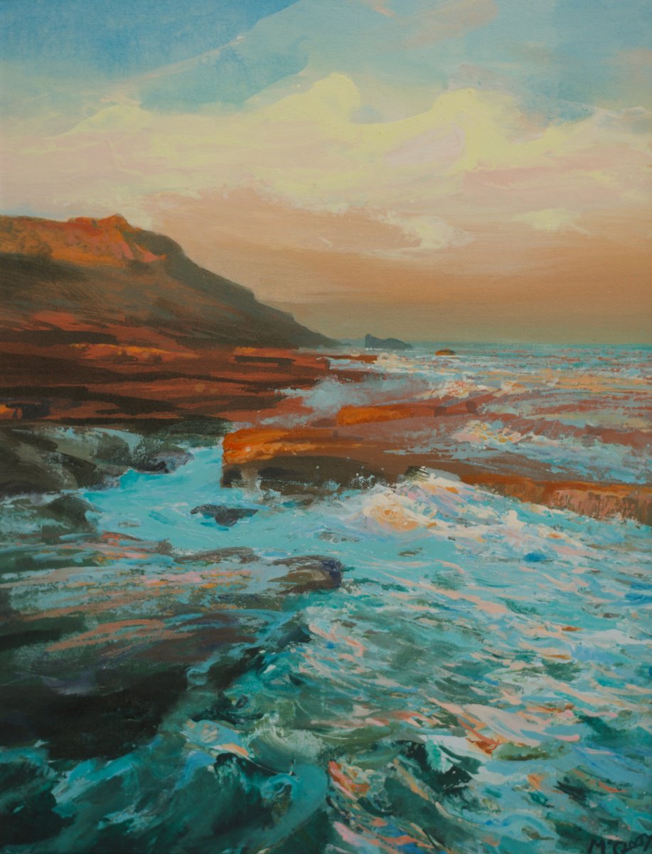 Expressive Landscape Acrylic Painting By Kevan Mcginty, 22 X 26", Early Tide, Balcary, Original Artwork