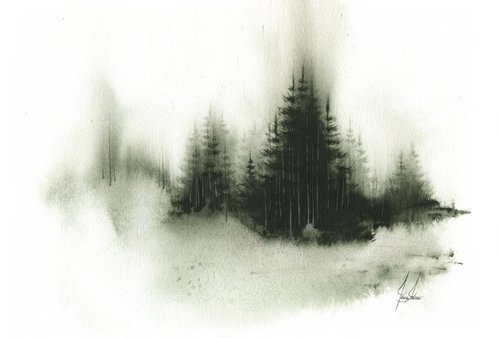 Places XVIII - Watercolor Pine Forest by ieva Janu