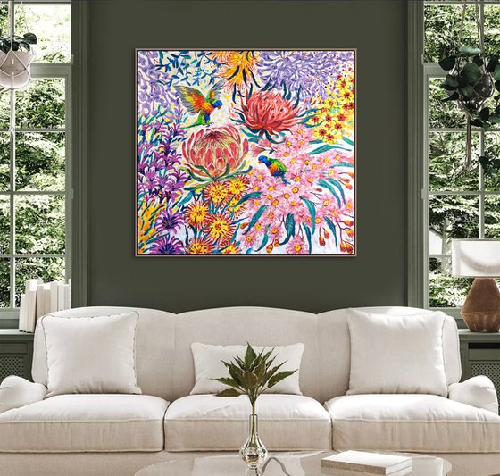 Rainbow Lorikeets in Flowers