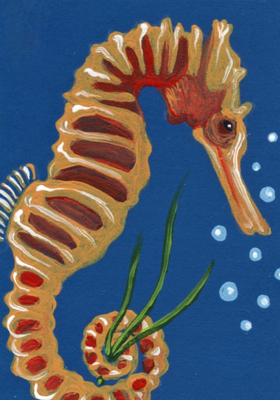 ACEO ATC Original Painting Seahorse Marine Wildlife Art-Carla Smale