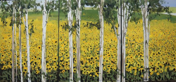 Sunflowers composed with trees