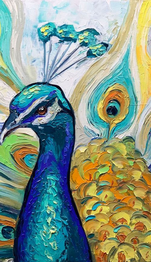 Peacock Painting, Glamour Look, ORIGINAL OIl Painting Modern Textu by Lana Guise