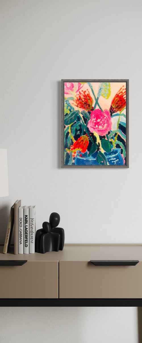 Resting Protea and Rose by Alice Gavin Atashkar