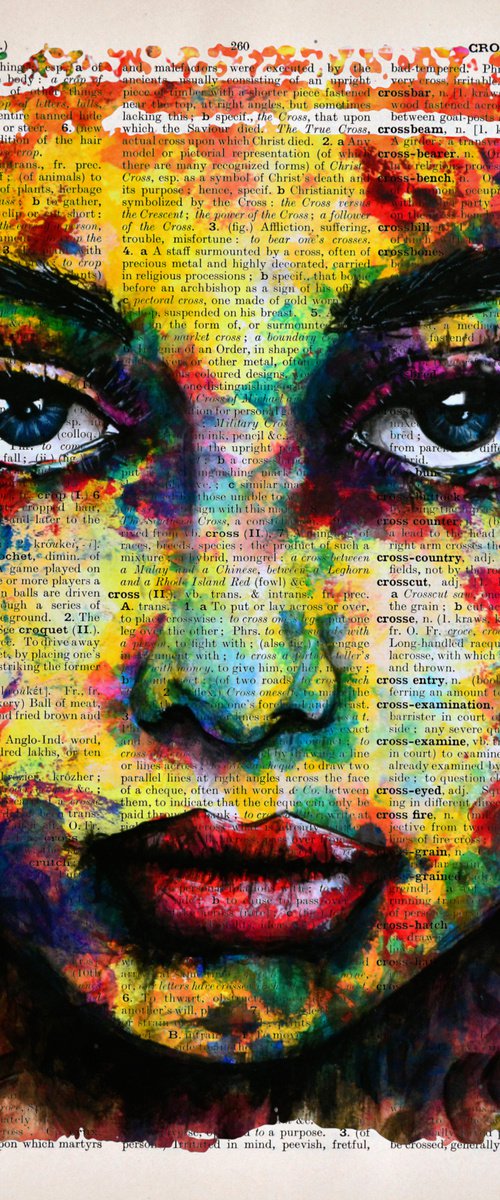 Hypnotic Eyes - Collage Art on Large Real English Dictionary Vintage Book Page by Jakub DK - JAKUB D KRZEWNIAK