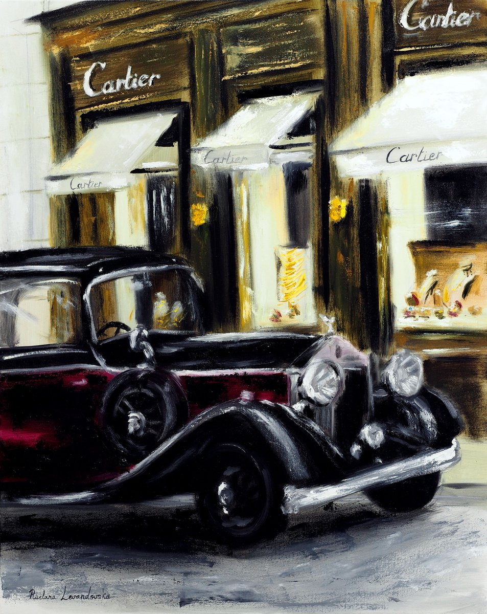 Impressionistic Cityscapes Oil Painting By Ruslana Levandovska, 24 X 30", Rolls Royce Phantom At Cartier In Monaco, Artfinder