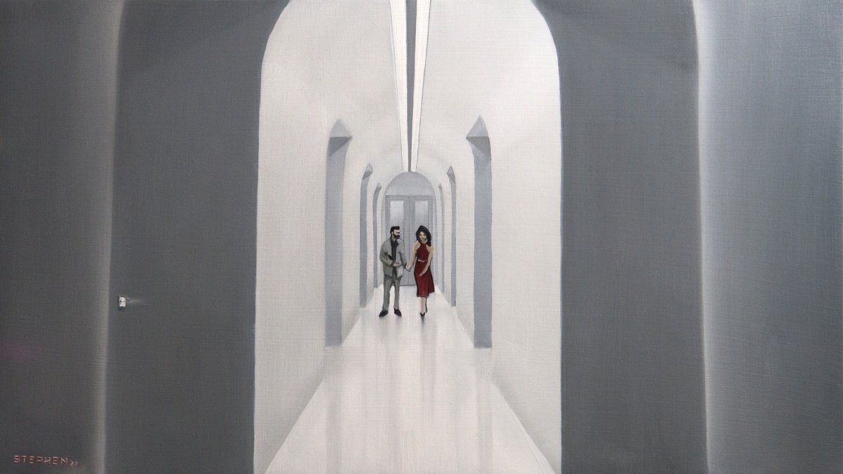 Photorealistic Portrait Oil Painting By Steven M. Curtis, 27 X 15", Engagement, Original Artwork