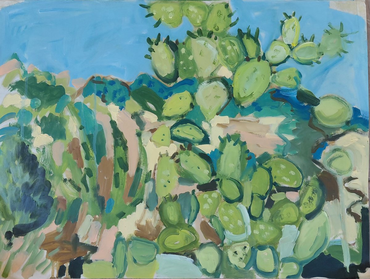 Expressive Landscape Oil Painting By Kelly Norman, 24 X 18", Prickerly Heat, Original Artwork