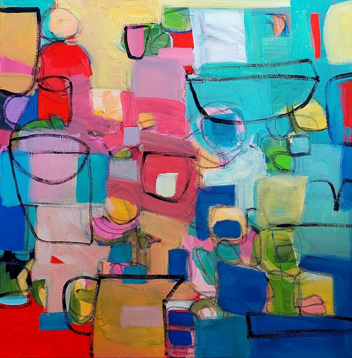 Abstract Still Life Acrylic Painting By Jan Rippingham, 24 X 24, Still Life Iv, Original Artwork