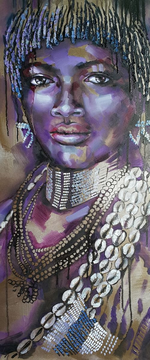 African Beauty, portrait african girl, african woman painting by Viktoria Lapteva