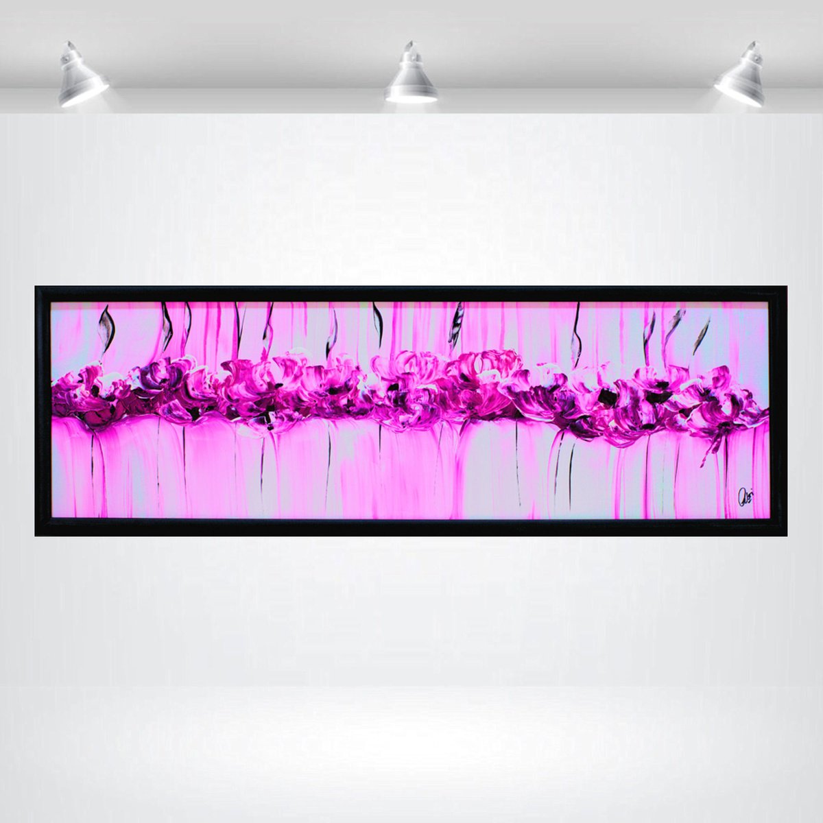 Abstract Botanical Acrylic Painting By Edelgard Schroer, 36 X 12, Blossoms In Motion, Original Artwork
