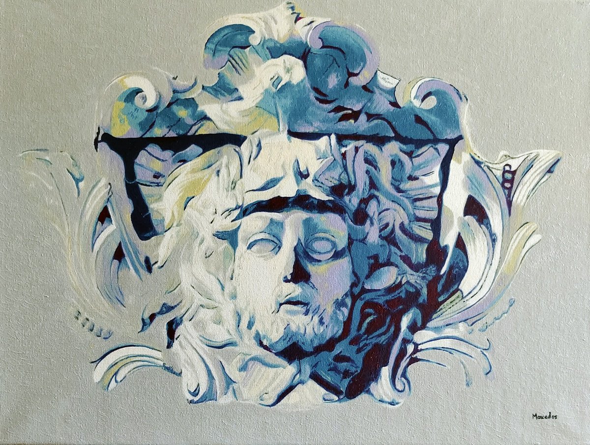 Urban And Pop Cityscapes Oil Painting By Mercedes Soret, 24 X 18", Mars Mask, Original Artwork