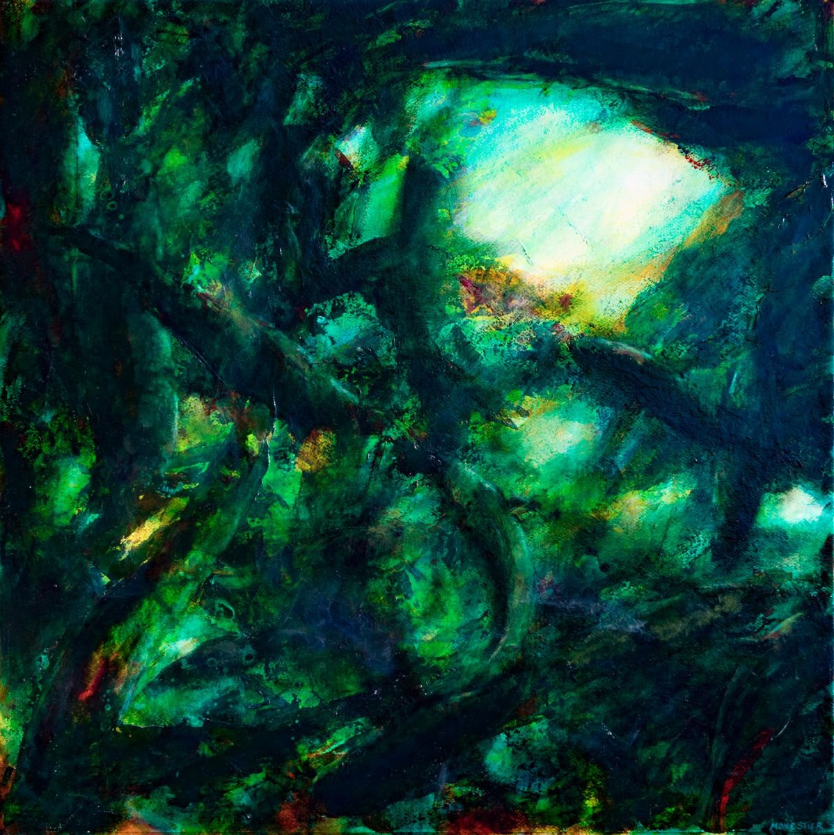 Abstract Animal Acrylic Painting By Fabienne Monestier, 31 X 31, Fishes, Original Artwork