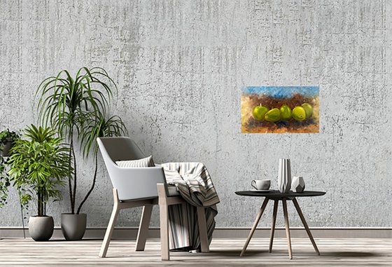 Apples Original Oil Canvas Wall Art 20 by 12"