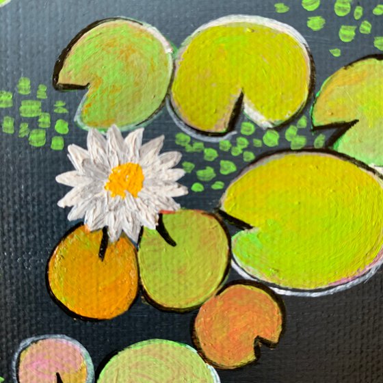 Grey water lilies IV ! Small Painting!!  Ready to hang