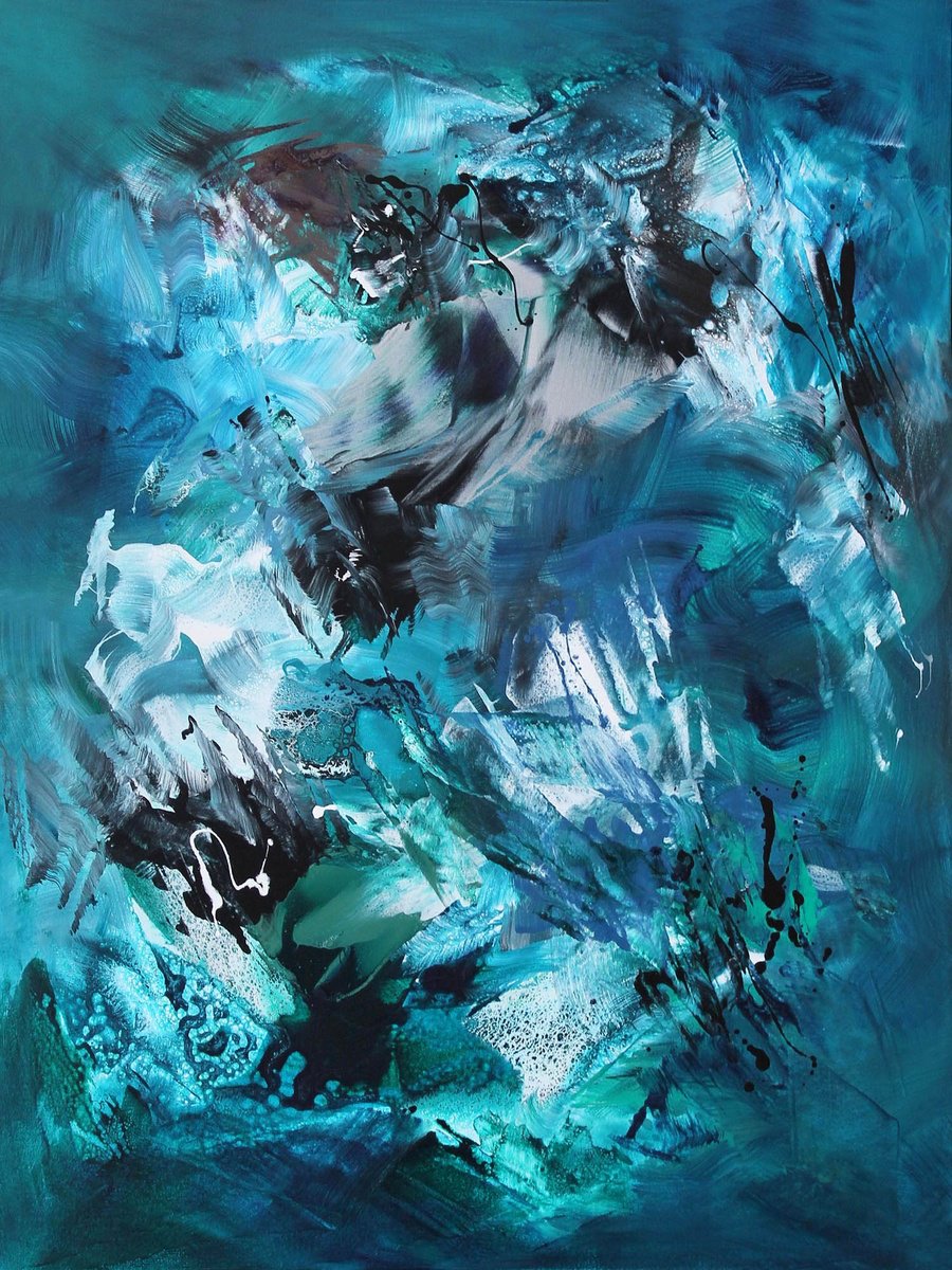 Expressive Abstract Acrylic Painting By Paresh Nrshinga Frsa, 36 X 48", Waterfall, Original Artwork