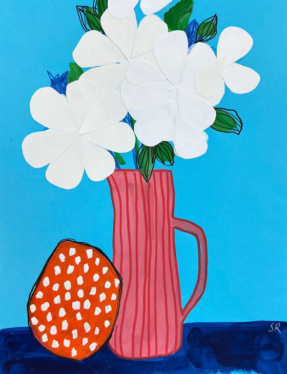 White Flowers in Pink Vase