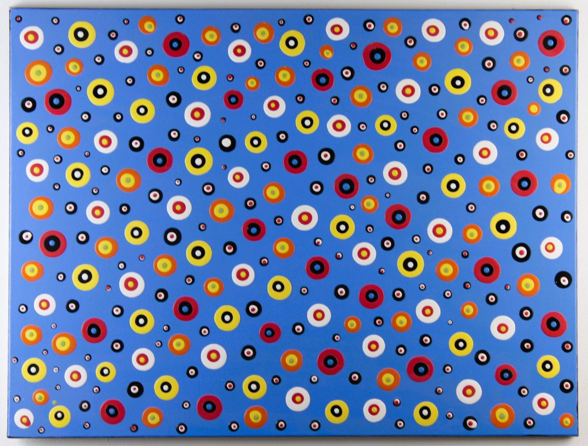 Geometric Abstract Acrylic Painting By Alessandro Butera, 31 X 24, Drops Of Fantasy In Blue, Original Artwork