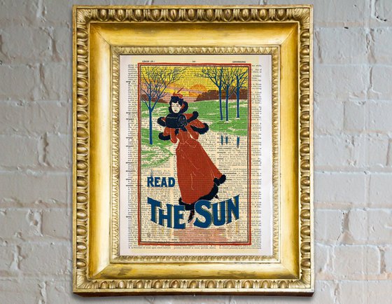 Read the Sun - Collage Art Print on Large Real English Dictionary Vintage Book Page