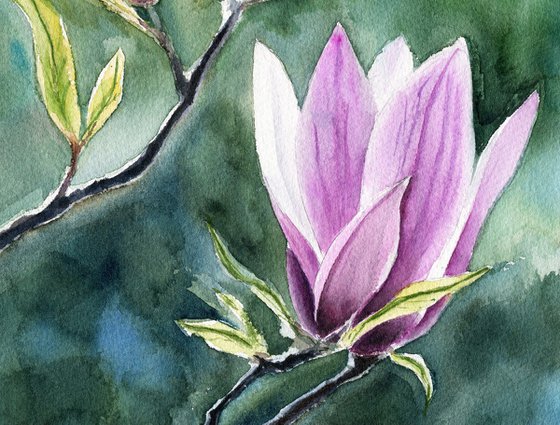 Magnolia flower original watercolor artwork, spring floral , gift for her, gift for mother