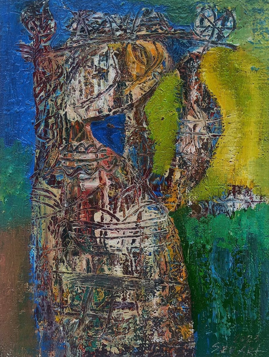 Abstract Portrait Oil Painting By Seyran Gasparian, 7 X 9", Spring, Original Artwork