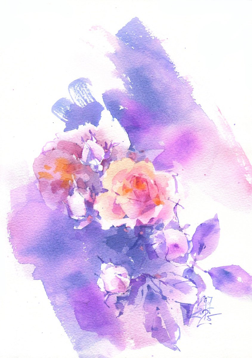 Impressionistic Botanical Watercolour By Ksenia Selianko, 8 X 12", Breath Of Dawn, Original Artwork