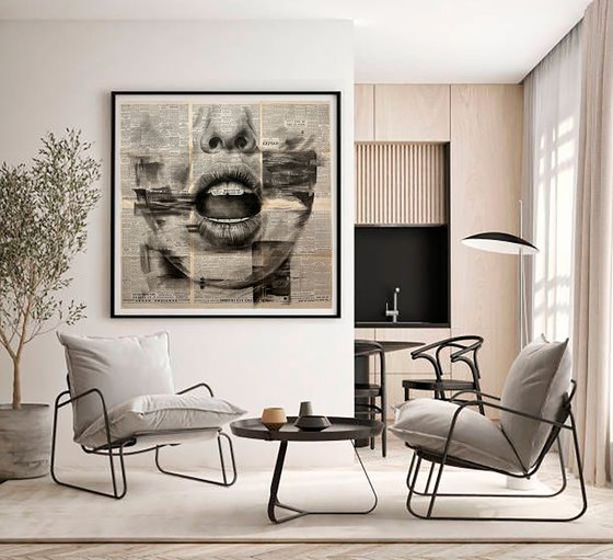Large Concept Portrait on Vintage Newspapers