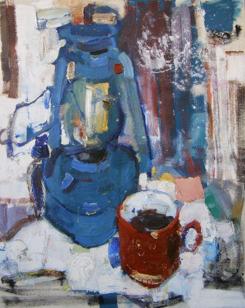 Still Life With Blue Kerosene Lamp. by Igor (Krapar) Shcherbakov