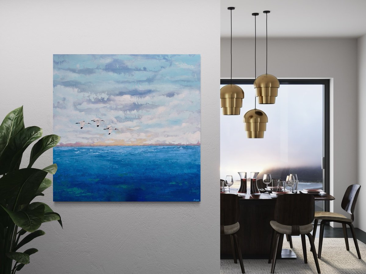 Impressionistic Landscape Acrylic Painting By Lisbeth Ascanio, 48 X 48", "Seascape I", Original Artwork