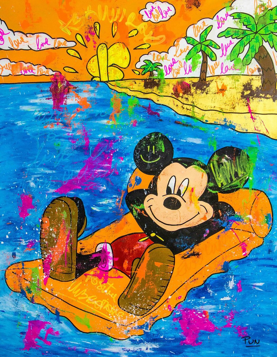 Urban And Pop Acrylic Painting , Enjoy Life Ft. Mickey Mouse By Carlos Pun Art, 28 X 35, Artwork For Sale On Artfinder