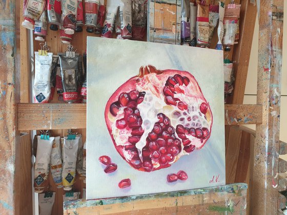 "Ripe pomegranate."  pomegranate still life  liGHt original painting  GIFT (2021)