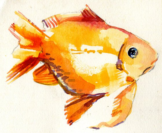Small Orange and Yellow fish watercolor painting