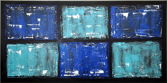 Blue Abstraction - abstract acrylic painting blue black turquoise deep textured canvas art wall art ready to hang