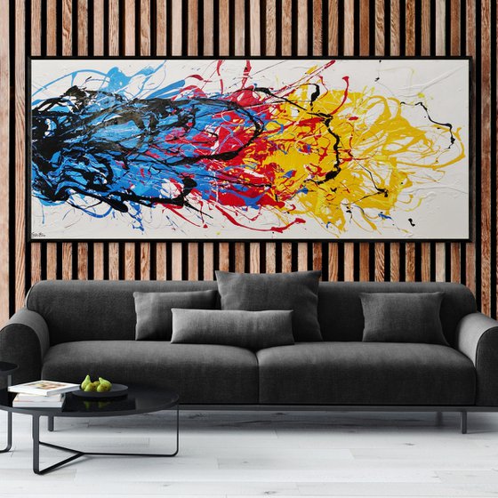 Colour Crash 240cm x 100cm Textured Abstract Art