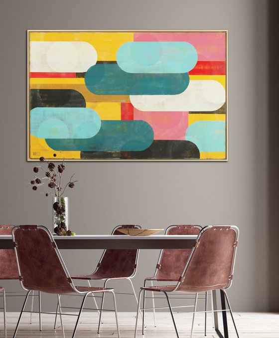 Modern Painting - Incl Frame - Traffic Pink XL 145x95 - Large Abstract Art - 19M