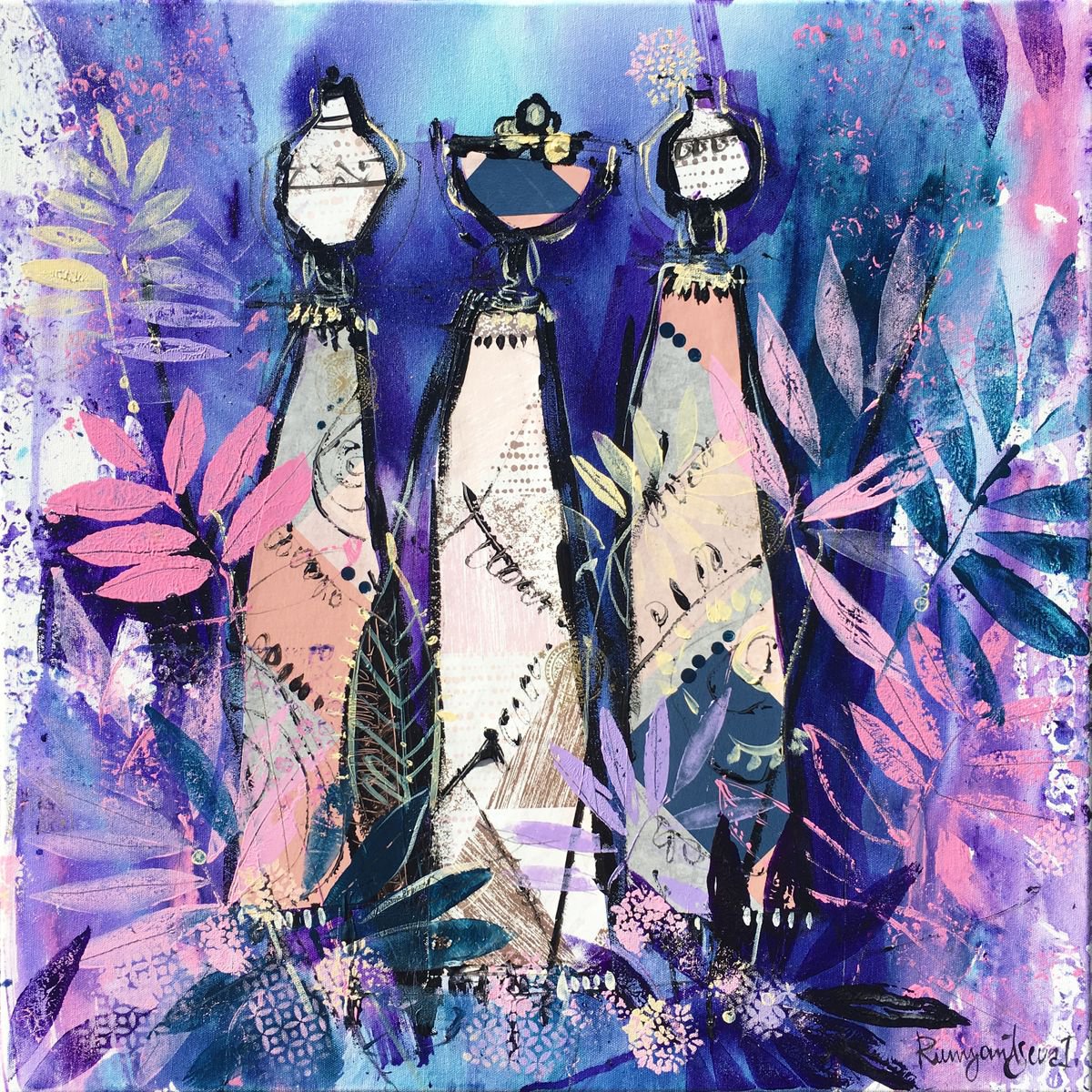 Impressionistic Portrait Acrylic Painting By Irina Rumyantseva, 24 X 24, African Tribal Women C01N04, Original Artwork